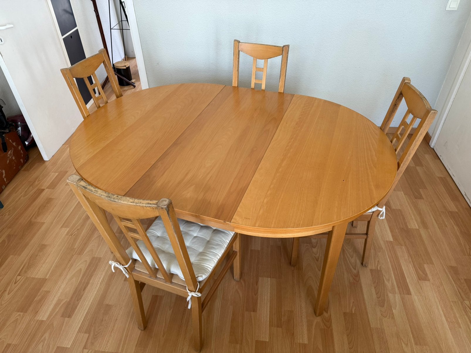 Houten tafel + stoelen, Huis en Inrichting, Complete eetkamers, Ophalen, Gebruikt, Bois, 4 tot 6 stoelen