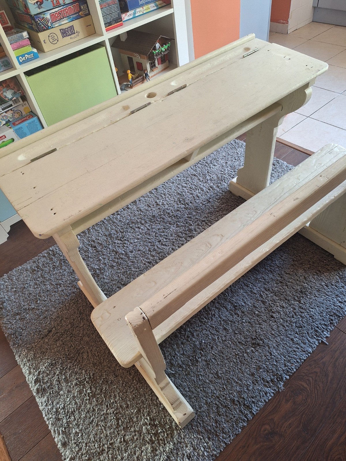Houten schoolbank, Huis en Inrichting, Ophalen, Gebruikt, Hout, Schoolbureau
