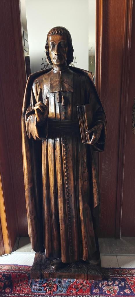 19e eeuwse Houten beeld van Jean baptiste de la salle, Antiek en Kunst, Antiek | Religieuze voorwerpen, Ophalen