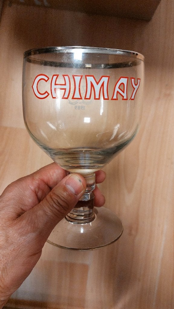 Bierglas CHIMAY 1989 24 uur wielrenners uit Wallonië, Ophalen of Verzenden, Zo goed als nieuw, Glas of Glazen, Overige merken