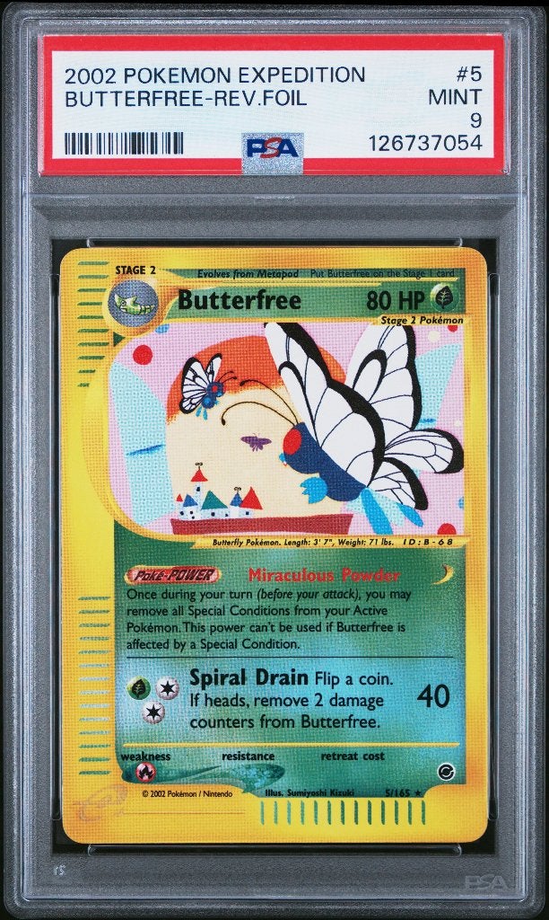 Pokemon Expedition Base Set Reverse Butterfree PSA 9 WOTC, Ophalen of Verzenden, Zo goed als nieuw, Losse kaart, Foil