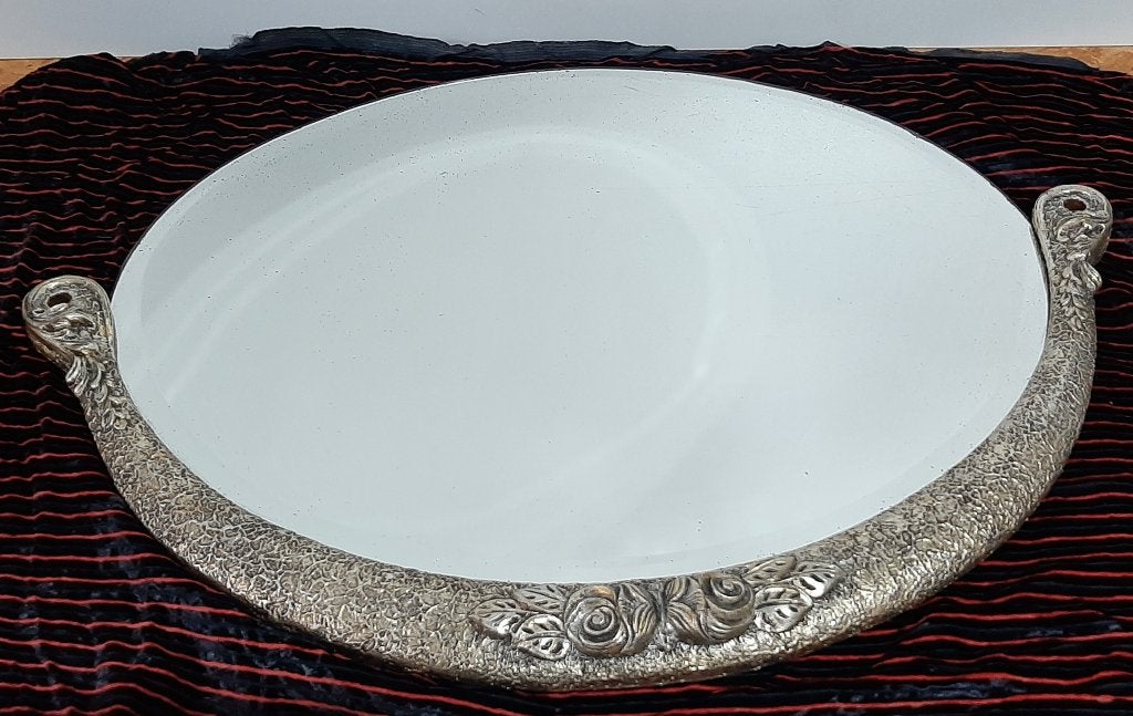 Authentieke antieke ovale spiegel (ca. 1900) - massief eiken, Ophalen, Ovaal, 50 tot 100 cm, Minder dan 100 cm