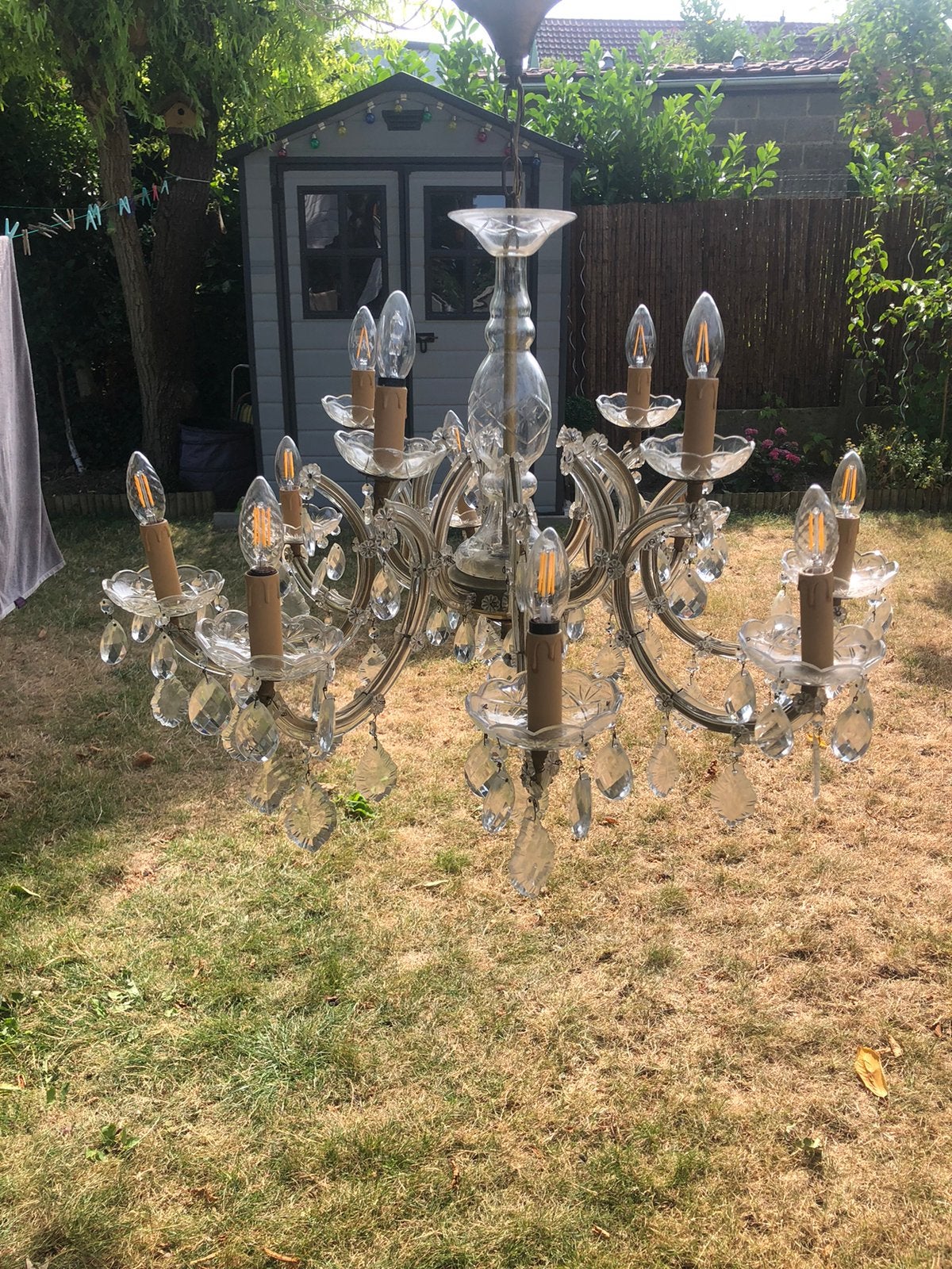 Lustre Verre/ Cristal 10 branches parfait état, Enlèvement, Comme neuf, Verre