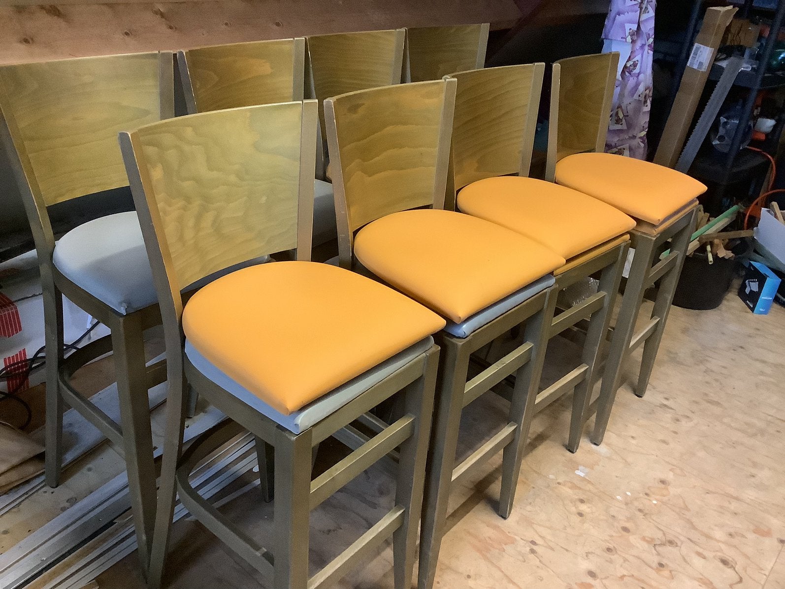 8 nette barkrukken met nieuwe zittingen 78cm zithoogte, Huis en Inrichting, Ophalen, Zo goed als nieuw