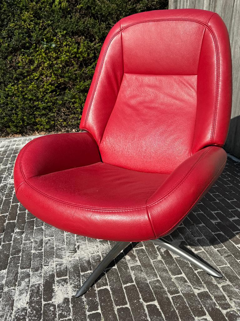 Rode lederen zetel, Huis en Inrichting, Ophalen, Zo goed als nieuw, Eenpersoons, Leer