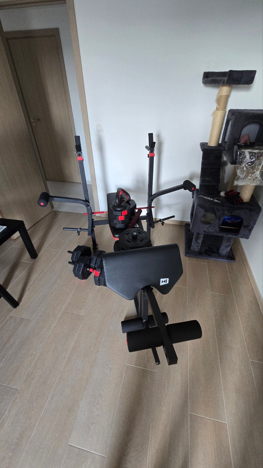 Hop-Sport Banc HS-1065 + Poids de 40kg, Comme neuf, Enlèvement, Autres matériaux, Couché
