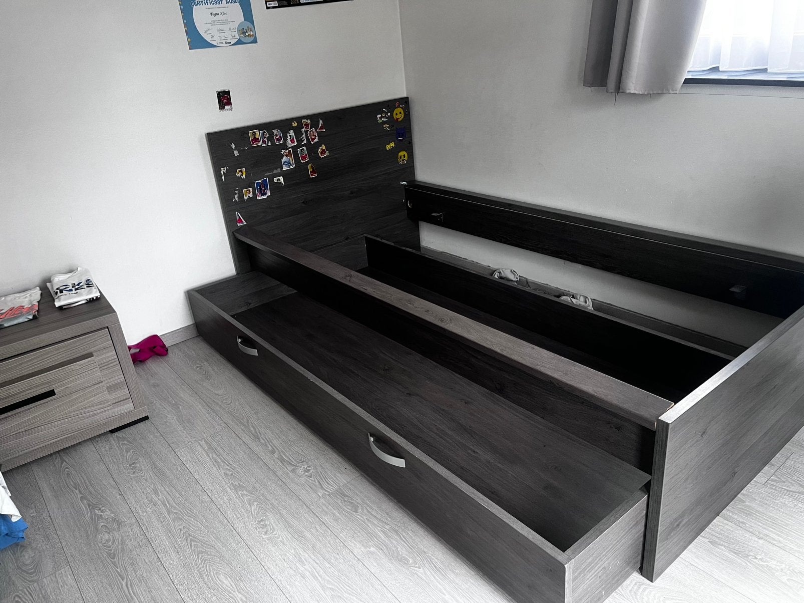 persoonsbed met grote opberglade en lattenbodem, Ophalen, Gebruikt, 180 cm of meer, Lattenbodem