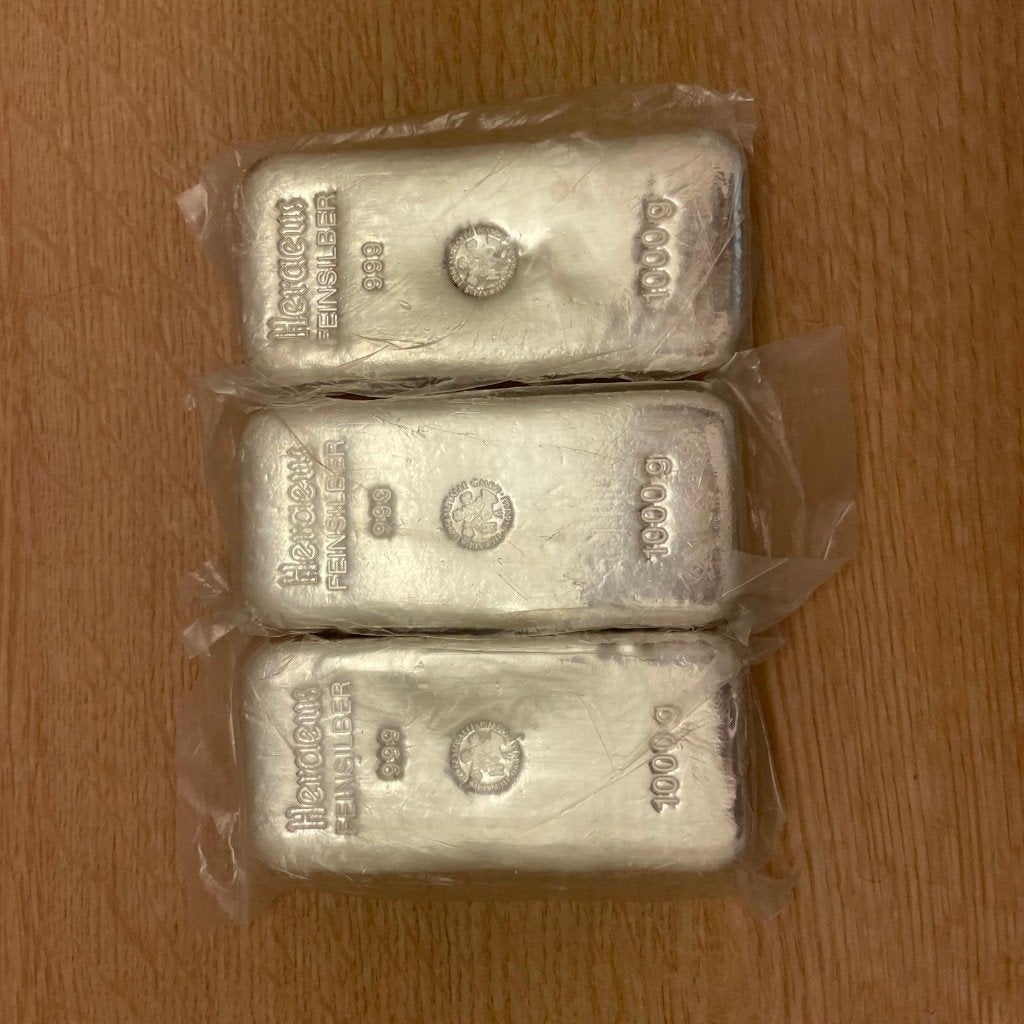 Lingot d'argent Heraeus 1 kg, Timbres & Monnaies, Enlèvement, Argent