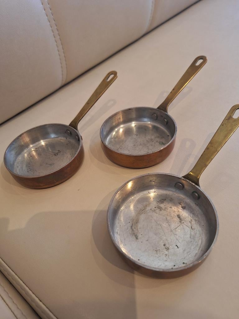 3 koperen bakpannetjes, Huis en Inrichting, Keuken | Potten en Pannen, Ophalen of Verzenden