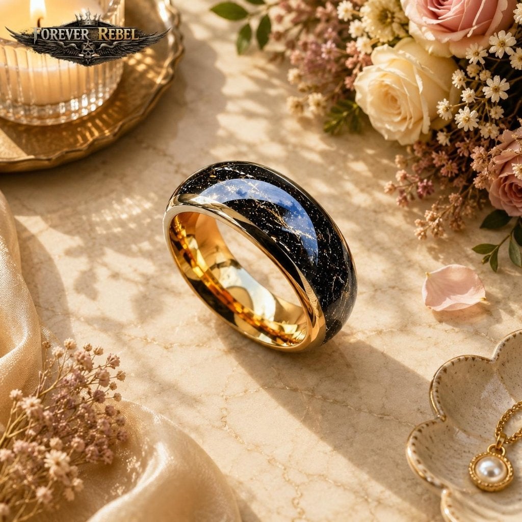 Trouwringen Wolfraam - Aureon Noir Goud/Zwart Diverse Maten, Bijoux, Sacs & Beauté, Bagues, Neuf, Femme ou Homme, Autres couleurs
