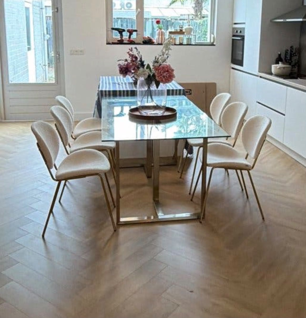 Table salle a manger, Enlèvement, Comme neuf, Rectangulaire, Verre