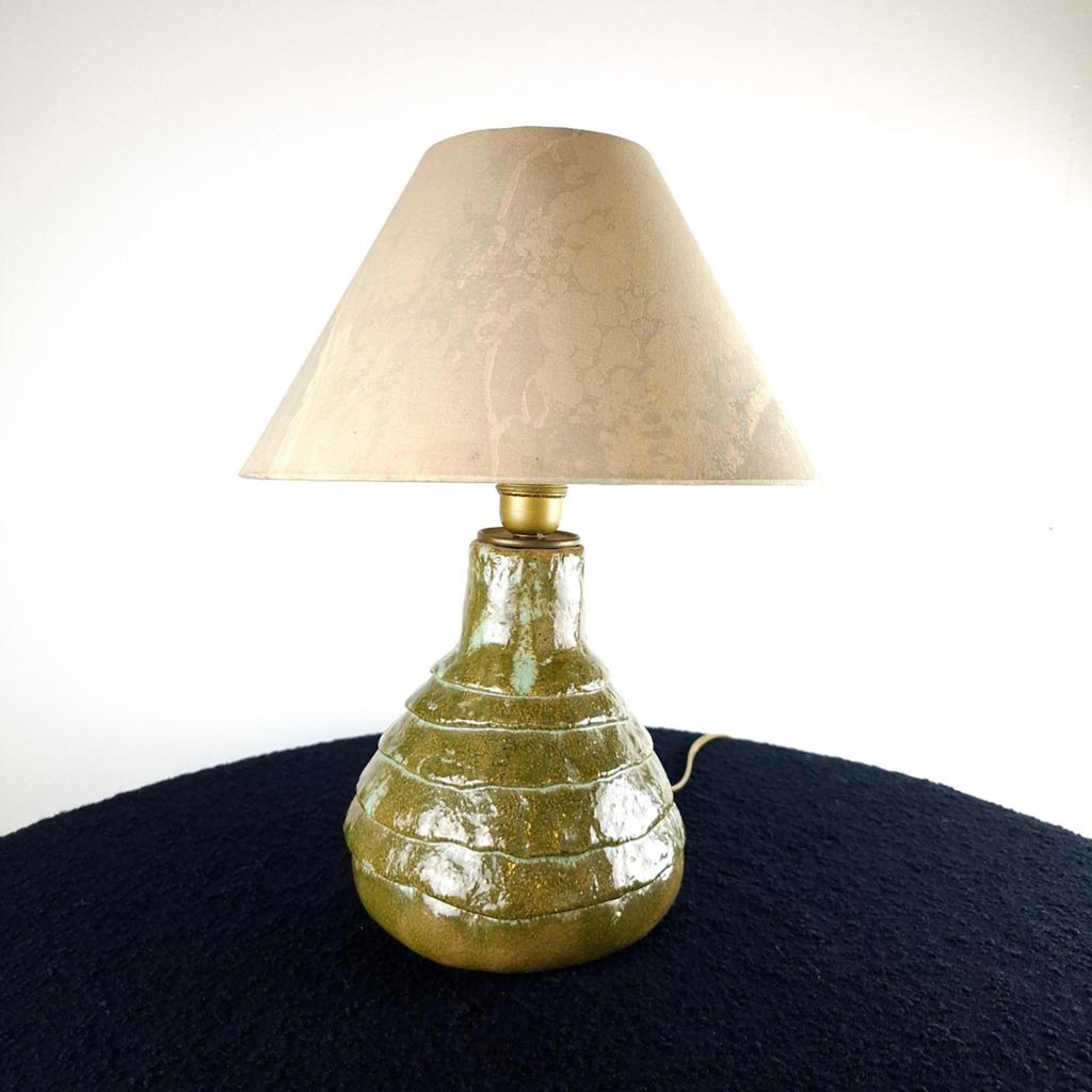 Vintage tafellamp groen keramiek brutalist jaren 60/70, Ophalen of Verzenden