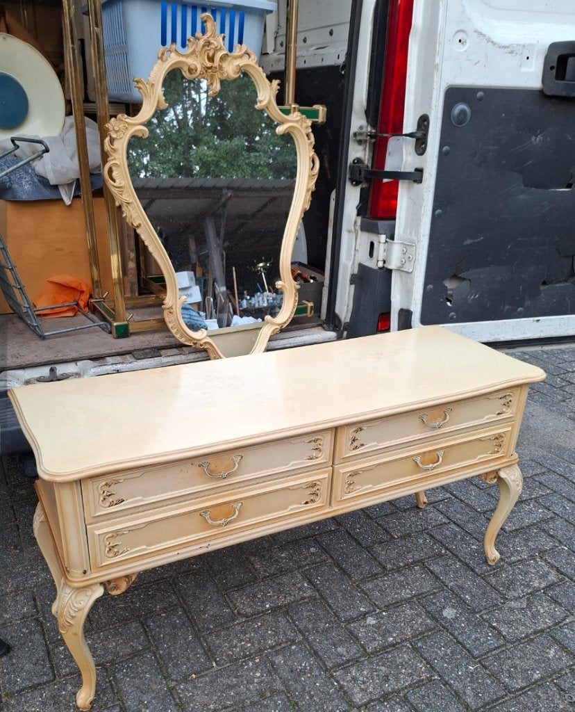 4 LADEN COMODE en SPIEGEL, LOUIS  XV, Zo goed als nieuw, 3 of 4 laden, Minder dan 100 cm
