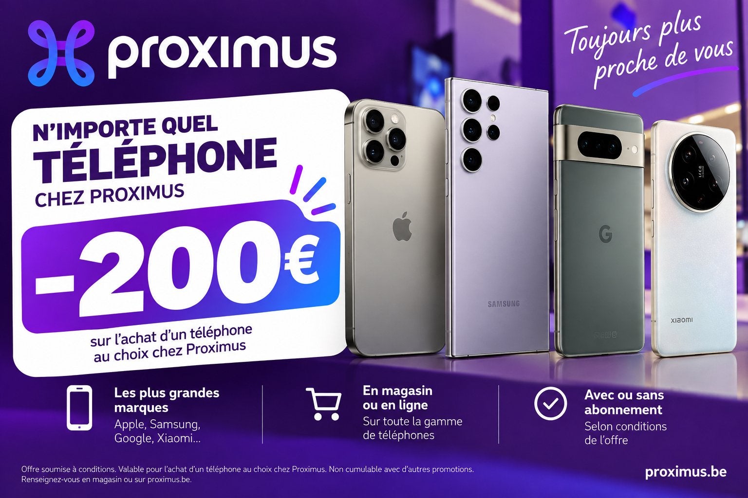 Bon d’achat Proximus 200 € – Smartphone au choix, Télécoms, Enlèvement, Comme neuf