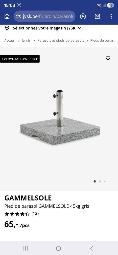 pied de parasol en granit, Neuf, 3 à 4 mètres, Étanche, Enlèvement