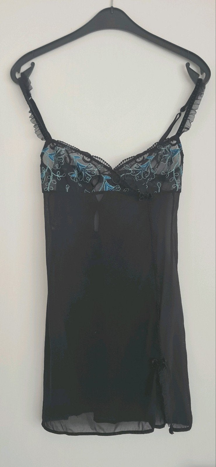 Elegante zwarte lingerie‑set met blauwe borduursels, Ophalen, Zwart, Slip