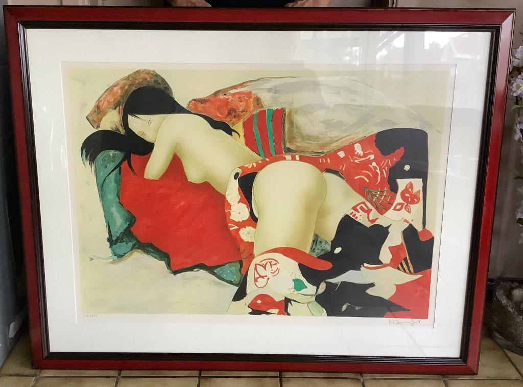 Lithografie / Zeefdruk - liggend naakt - 198 / 300, Antiek en Kunst, Ophalen