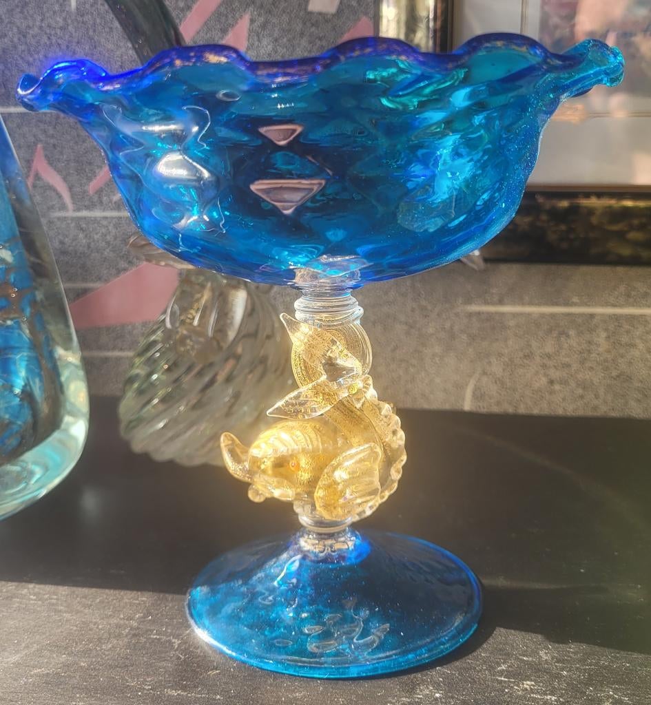 Coupe Murano Barovier & Toso - Bleu Cobalt & Or - Vintage, Antiquités & Art, Enlèvement