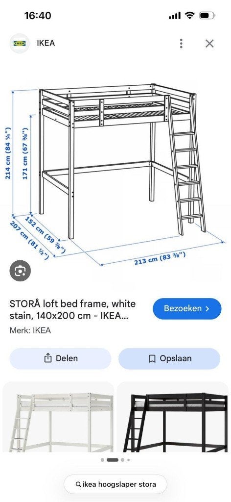 Hoogslaper, Huis en Inrichting, Slaapkamer | Bedden, Ophalen, Wit, 140 cm, Zo goed als nieuw