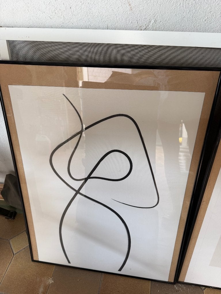 Set van 3 moderne abstracte posters in zwarte lijst, Ophalen, Kunststof, Gebruikt, 60 cm
