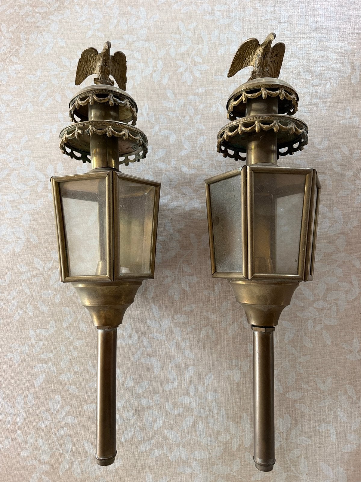 Twee paardenkoetslampen of koetslantaarns, Antiek en Kunst, Ophalen, Koper