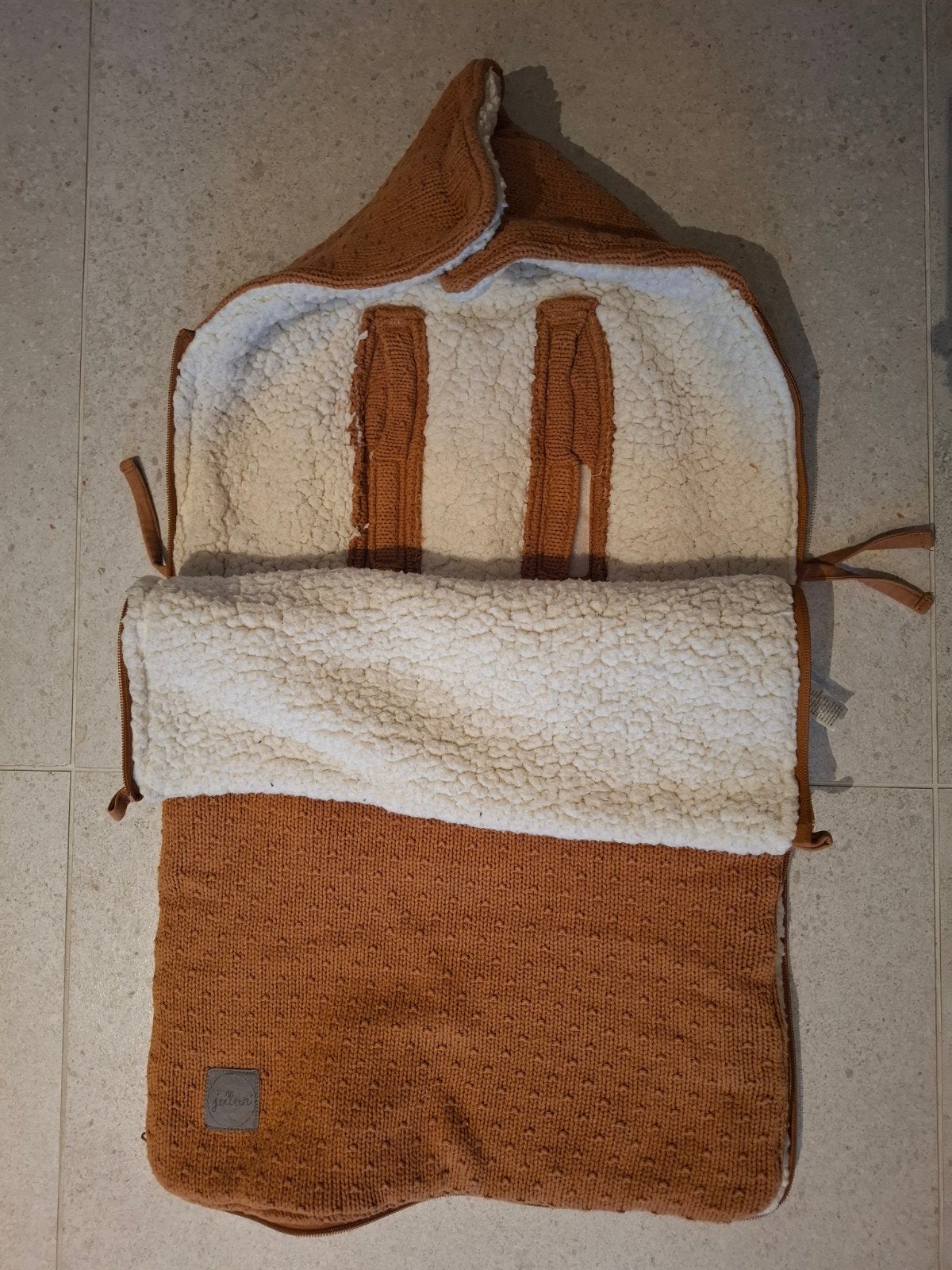 Voetenzak / trappelzak voor autostoel Jollein oker, Kinderen en Baby's, Ophalen, Gebruikt, Dubbele rits, 80 cm