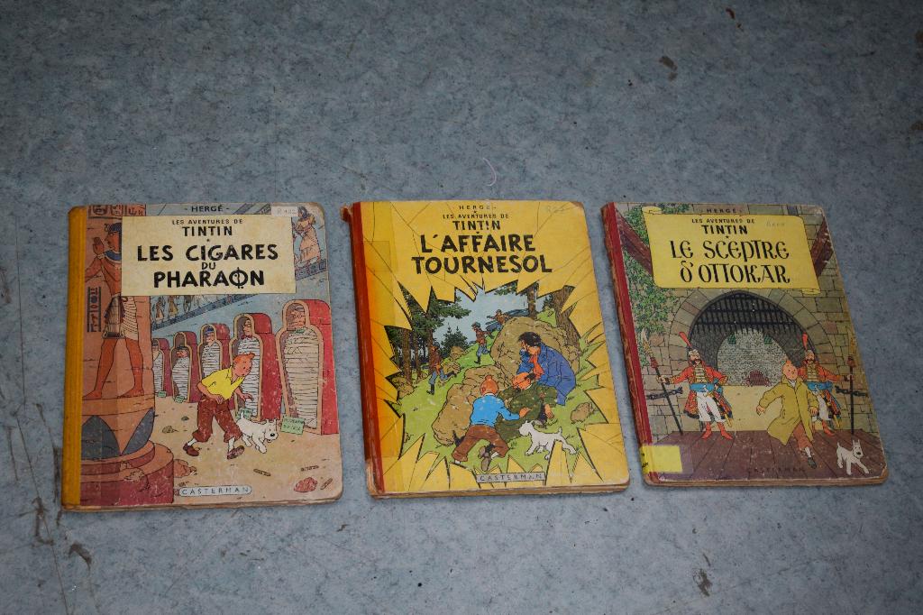 Lot 3 bd kuifje 1947 1956 1955 strip, Ophalen of Verzenden, Gelezen