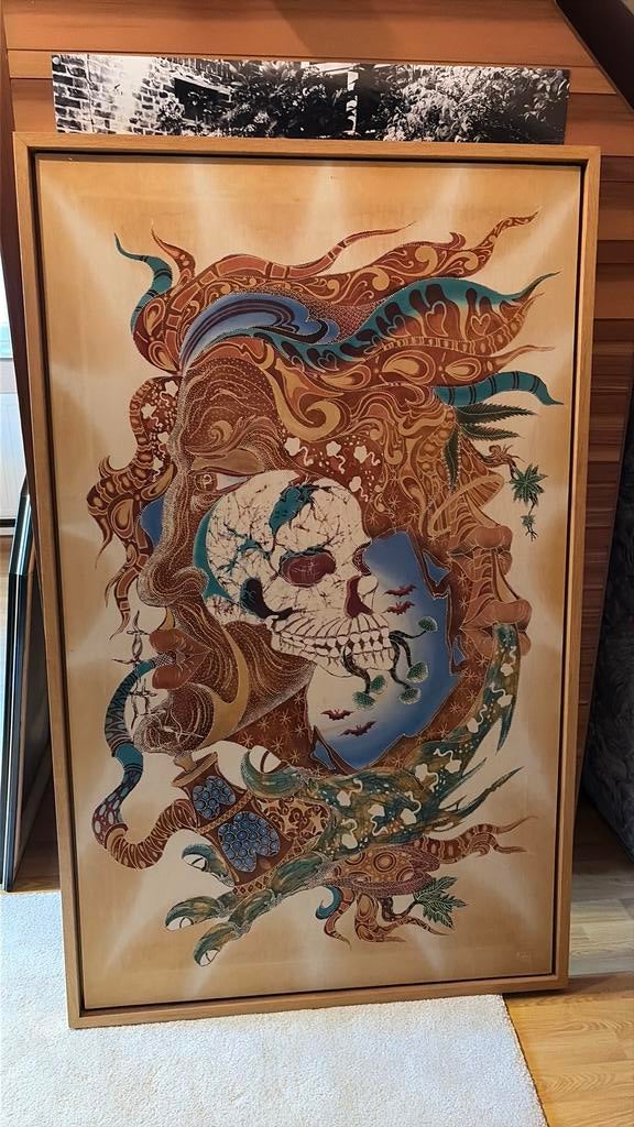 Groot schilderij Prinses van de dood met houten kader, Ophalen