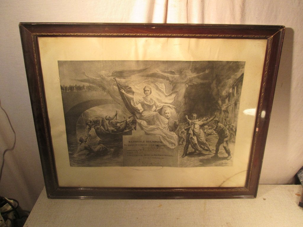 Prachtige Antieke Prent - Nationale Belooning - 1910, Antiek en Kunst, Ophalen of Verzenden