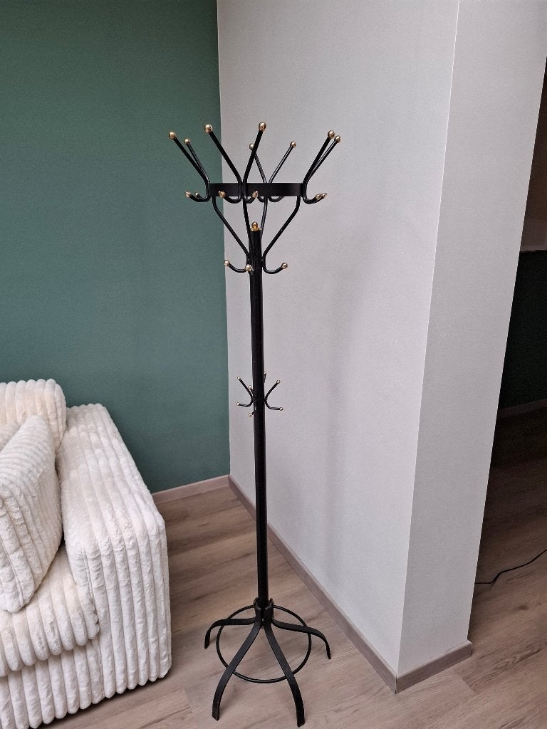 Vintage mid century staande kapstok metaal messing, Ophalen, Metaal, Staande kapstok, 150 tot 200 cm