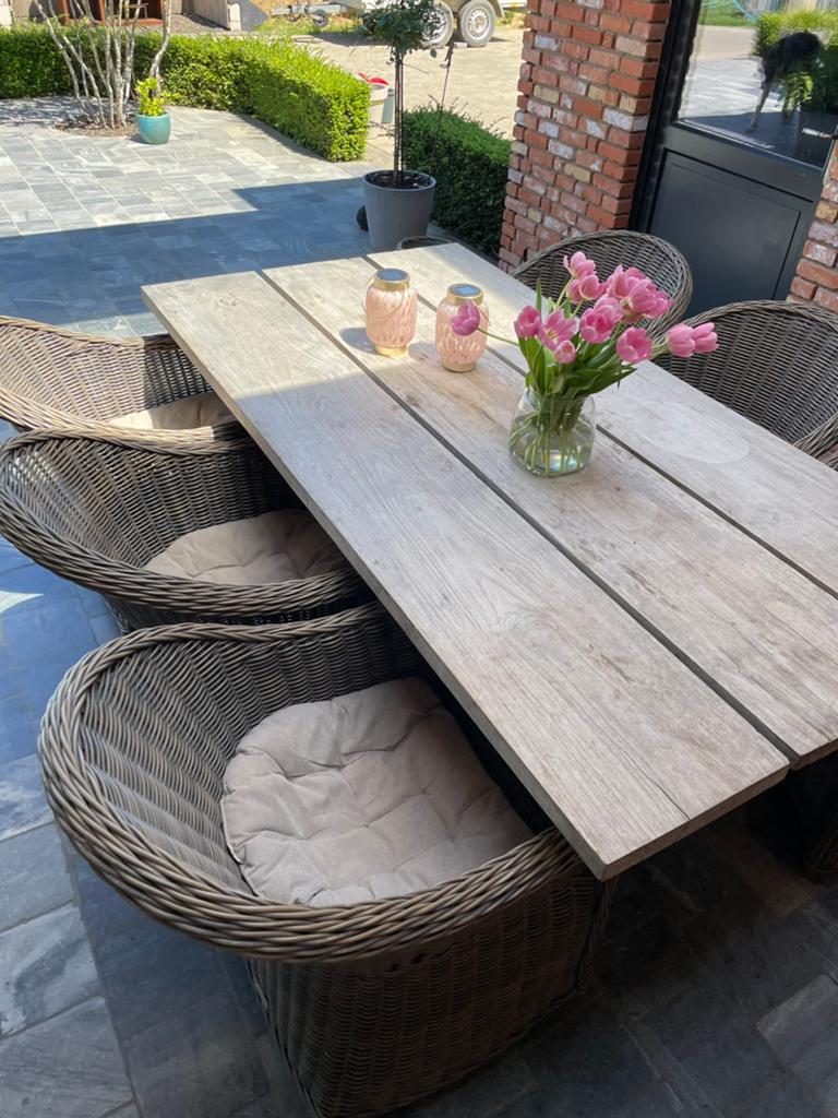 Tuintafel en stoelen, Tuin en Terras, Ophalen, Gebruikt, Eettafel, Hardhout