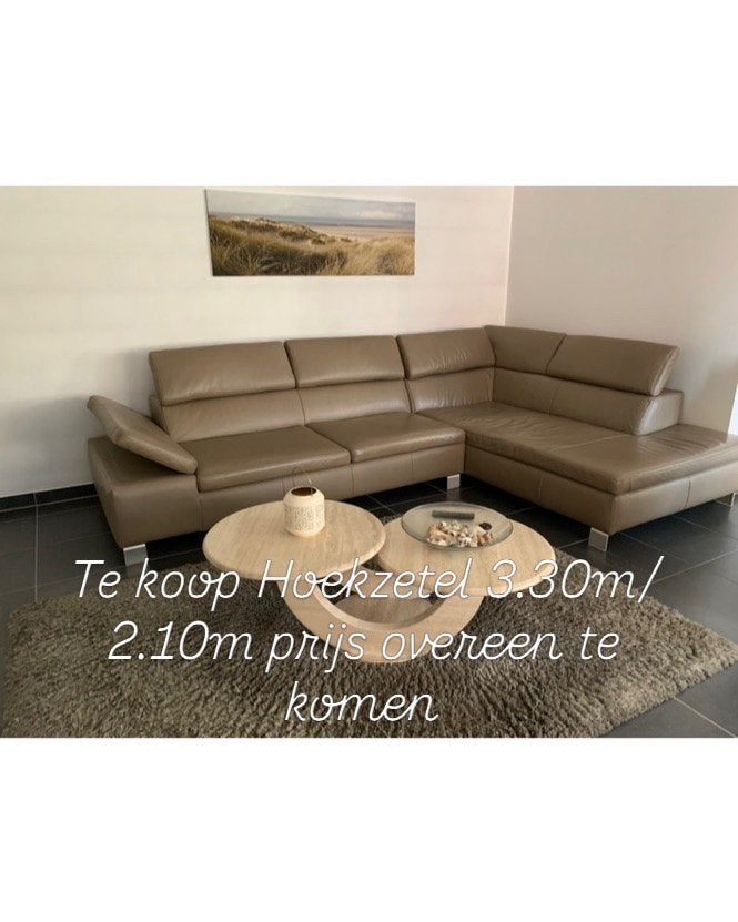 Lederen hoeksalon kleur taupe, Ophalen, Zo goed als nieuw