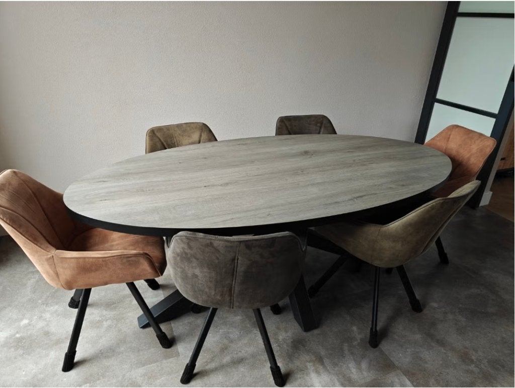 eettafel ovaal met kruispoot, Ophalen, Gebruikt, 100 tot 150 cm, 150 tot 200 cm