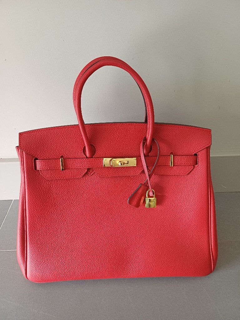 Hermès Birkin 35 - rood Togo leer - Gold Hardware, Ophalen, Zo goed als nieuw, Rood, Handtas