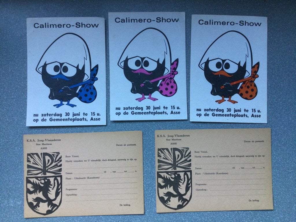 Asse KSA oude uitnodigingen  + stickers Calimero show, Verzamelen, Foto's en Prenten, Ophalen of Verzenden, Nieuw