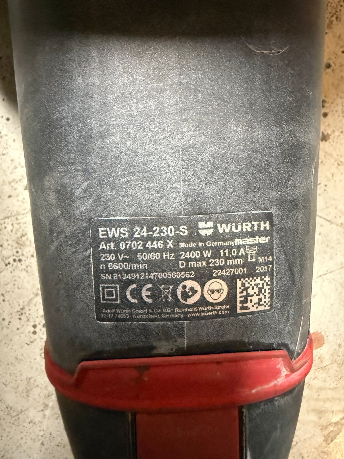 Disceuse wurth D max 230, Bricolage & Construction, Outillage | Meuleuses, Enlèvement, Utilisé, 1000 watts ou plus, Meuleuse droite