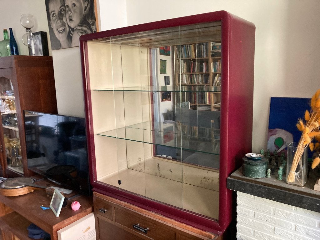 Vitrine vintage avec miroir et éclairage, Antiquités & Art, Enlèvement