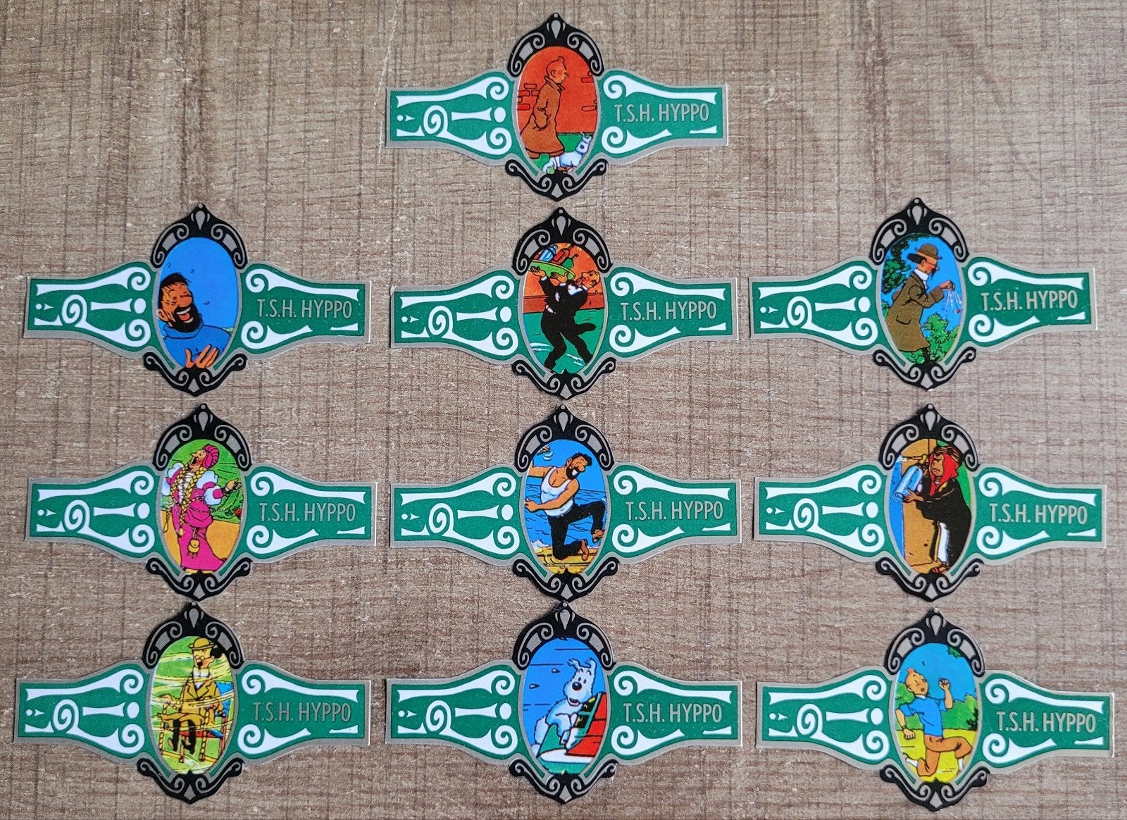 Kuifje: 10 sigarenbandjes, Ophalen of Verzenden, Kuifje, Nieuw, Plaatje, Poster of Sticker