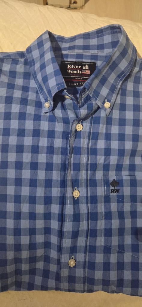 Hemd River Woods blauw geruit. Size: Large, Blauw, Ophalen of Verzenden, Zo goed als nieuw, Halswijdte 41/42 (L)