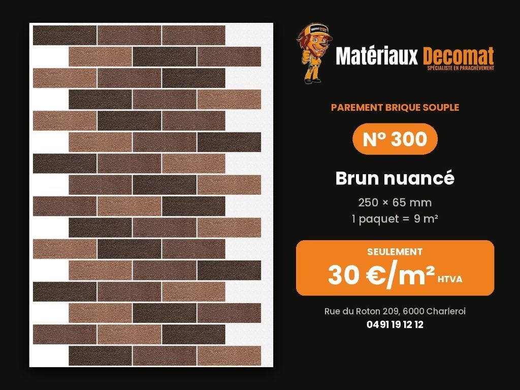 Parement brique souple - N 300 Brun nuancé - 30 €/m², Bricolage & Construction, Enlèvement, Neuf, Briques