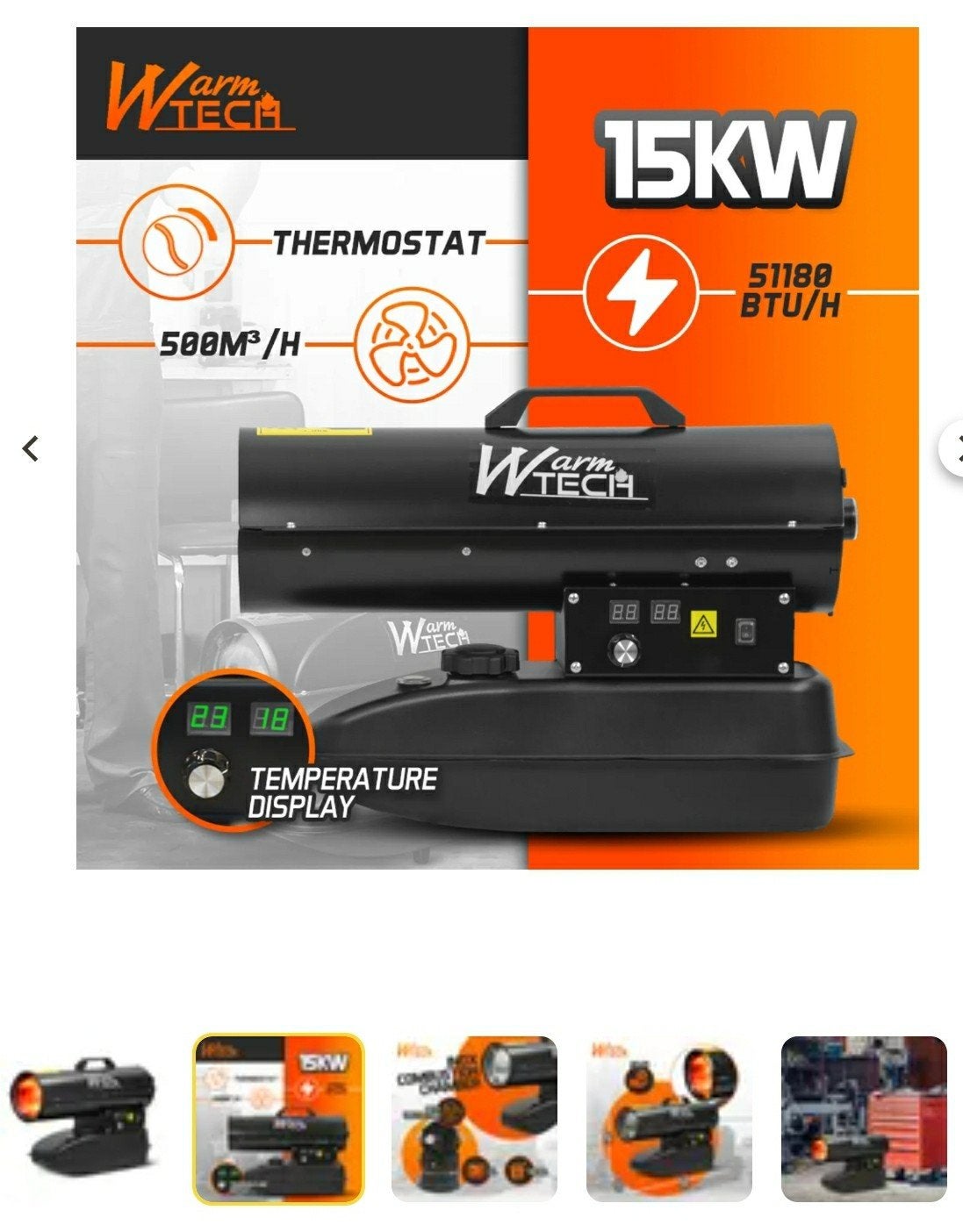 Dieselwarmtekanon 15kw Incl. Thermostaat (Petrol & Keros), Ophalen, Zo goed als nieuw