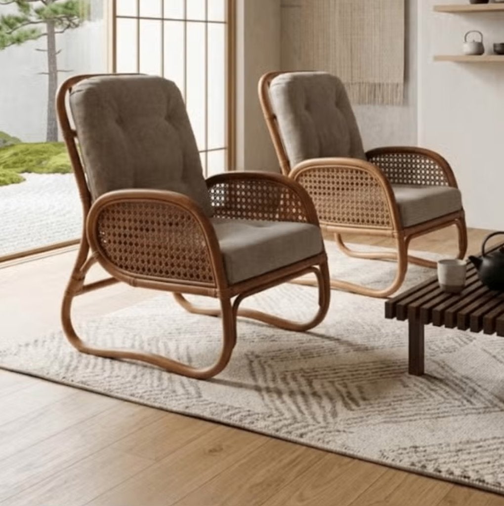 japandi rotan stoelen/, Huis en Inrichting, Stoelen, Ophalen, Gebruikt