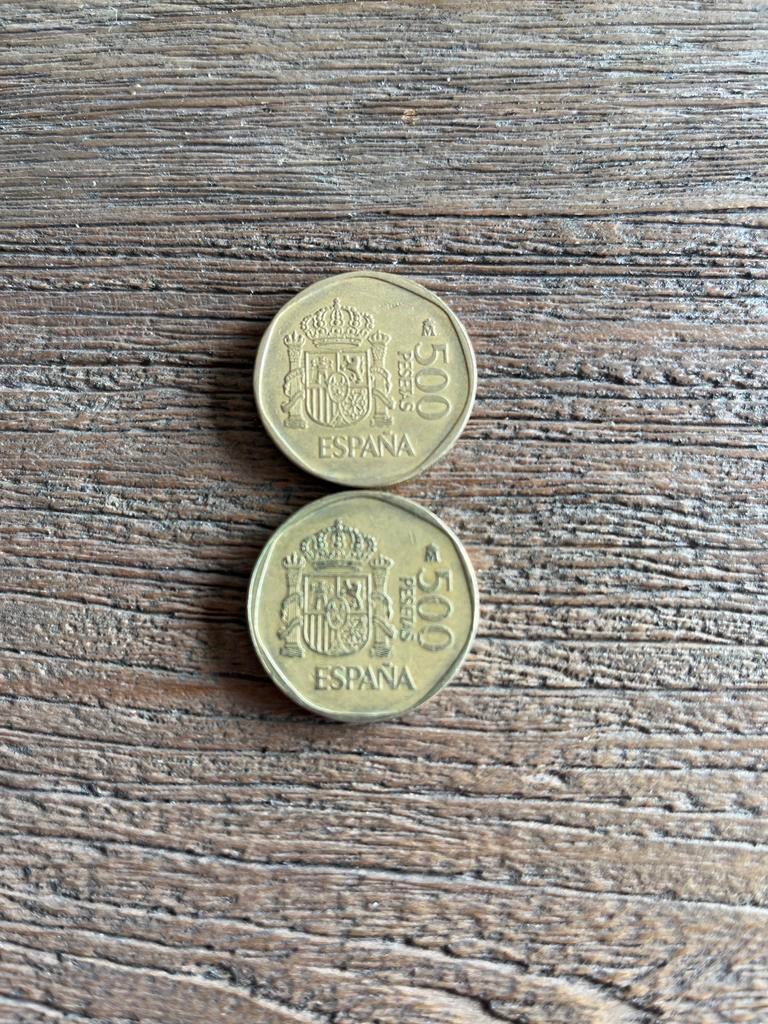 Spanje 500 pesetas munten – 2 stuks (groot formaat), Ophalen of Verzenden, Overige landen, Setje