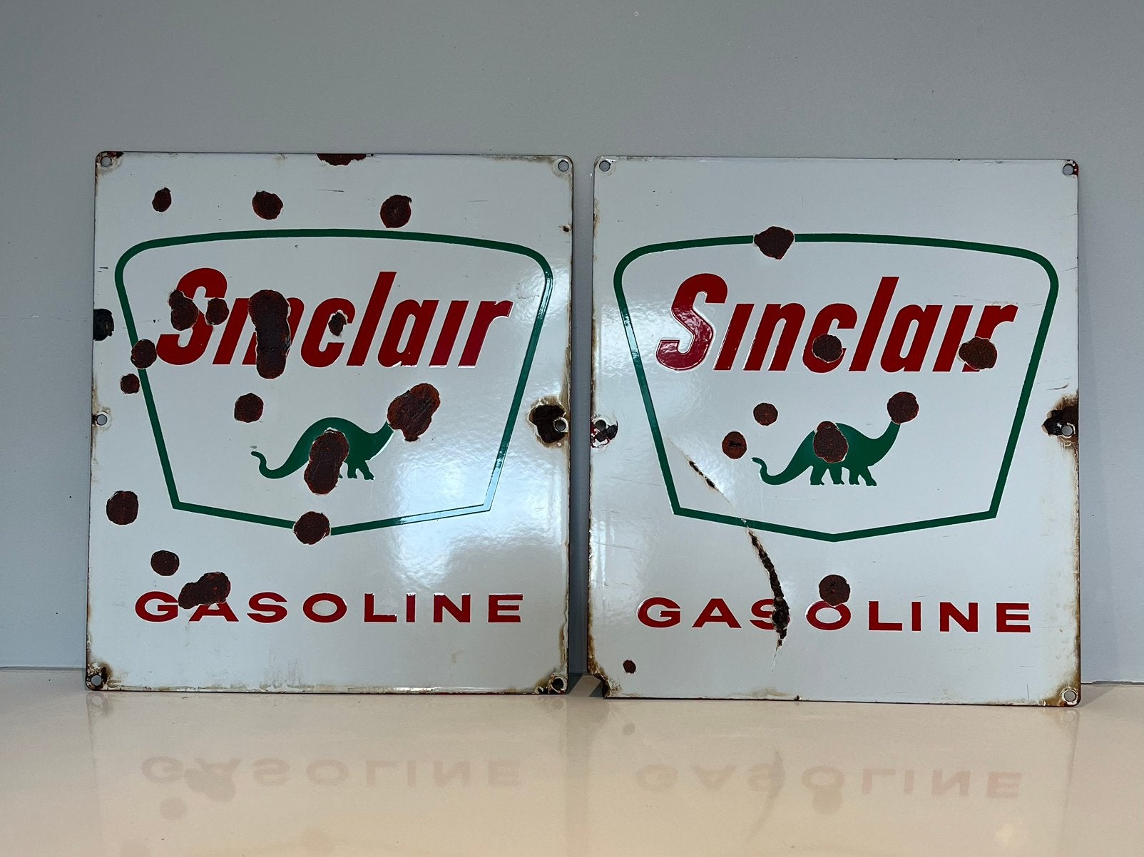 Emaille Sinclair benzinepomp platen, Verzamelen, Ophalen, Zo goed als nieuw