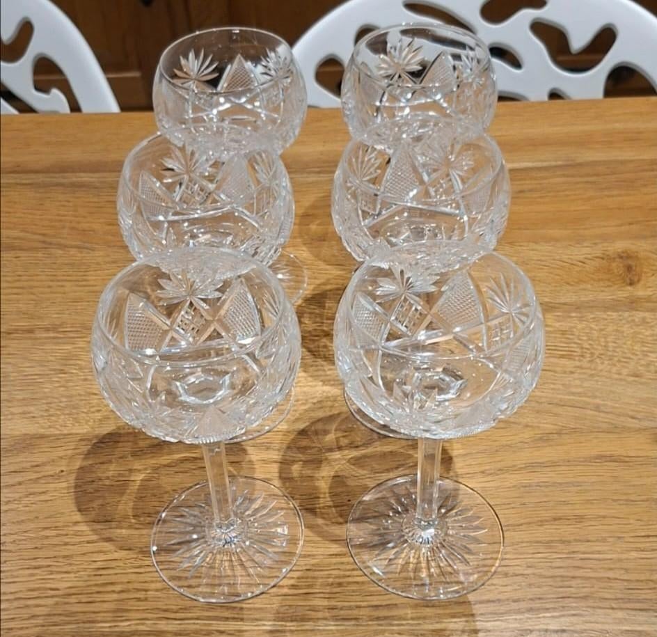 Set van 8 stervormige glazen Val St Lambert wit kristal, Antiek en Kunst, Ophalen