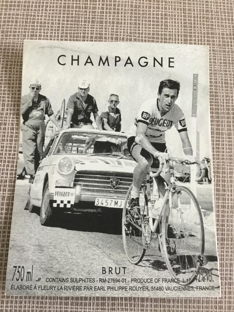 Etiket champagne wielrenner Tom Simpson +Mont Ventoux 1967, Verzamelen, Verzenden, Bidprentje