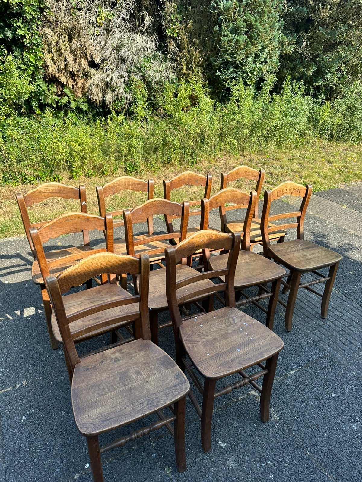 Set van 10 massief houten stoelen. landelijke stijl, Antiek en Kunst, Ophalen
