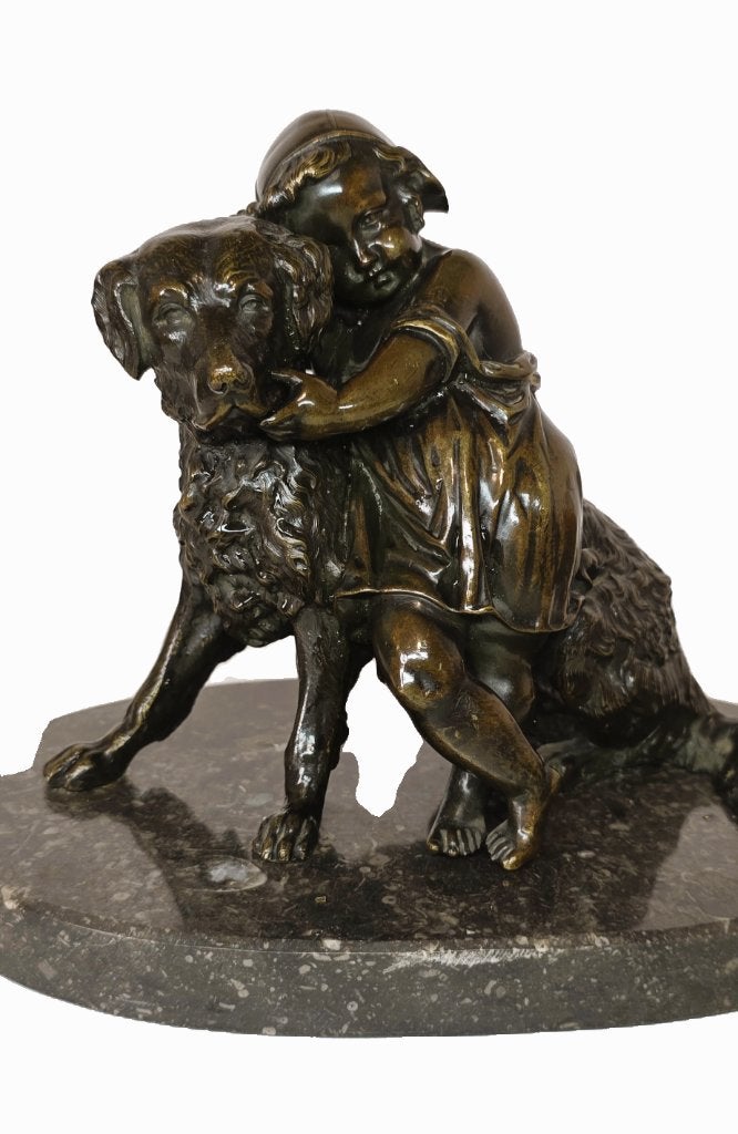 Brons beeld - Meisje met hond., Ophalen of Verzenden, Brons