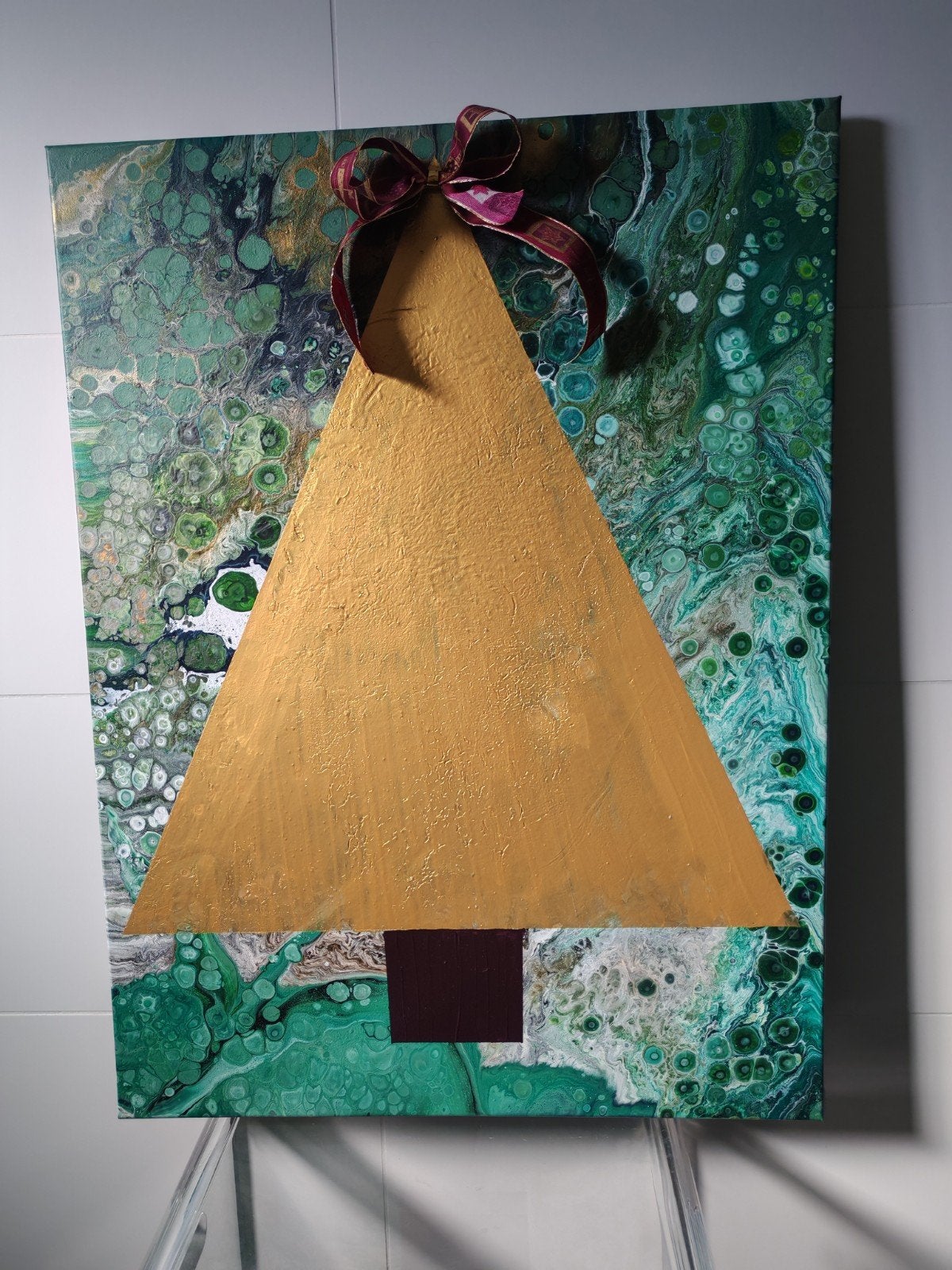 kerstboom op acryl pouring 80/60, Ophalen of Verzenden