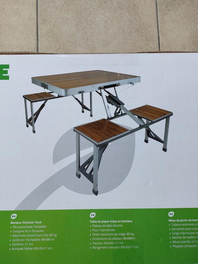 Nieuwe picknick tafel bamboo 136x85x67cm., Jardin & Terrasse, Tables de pique-nique, Neuf, Aluminium, Enlèvement, Rectangulaire